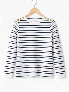 J. Crew Perfect Fit Navy White Breton Stripe Stretch Knit Long Sleeve Top Blouse